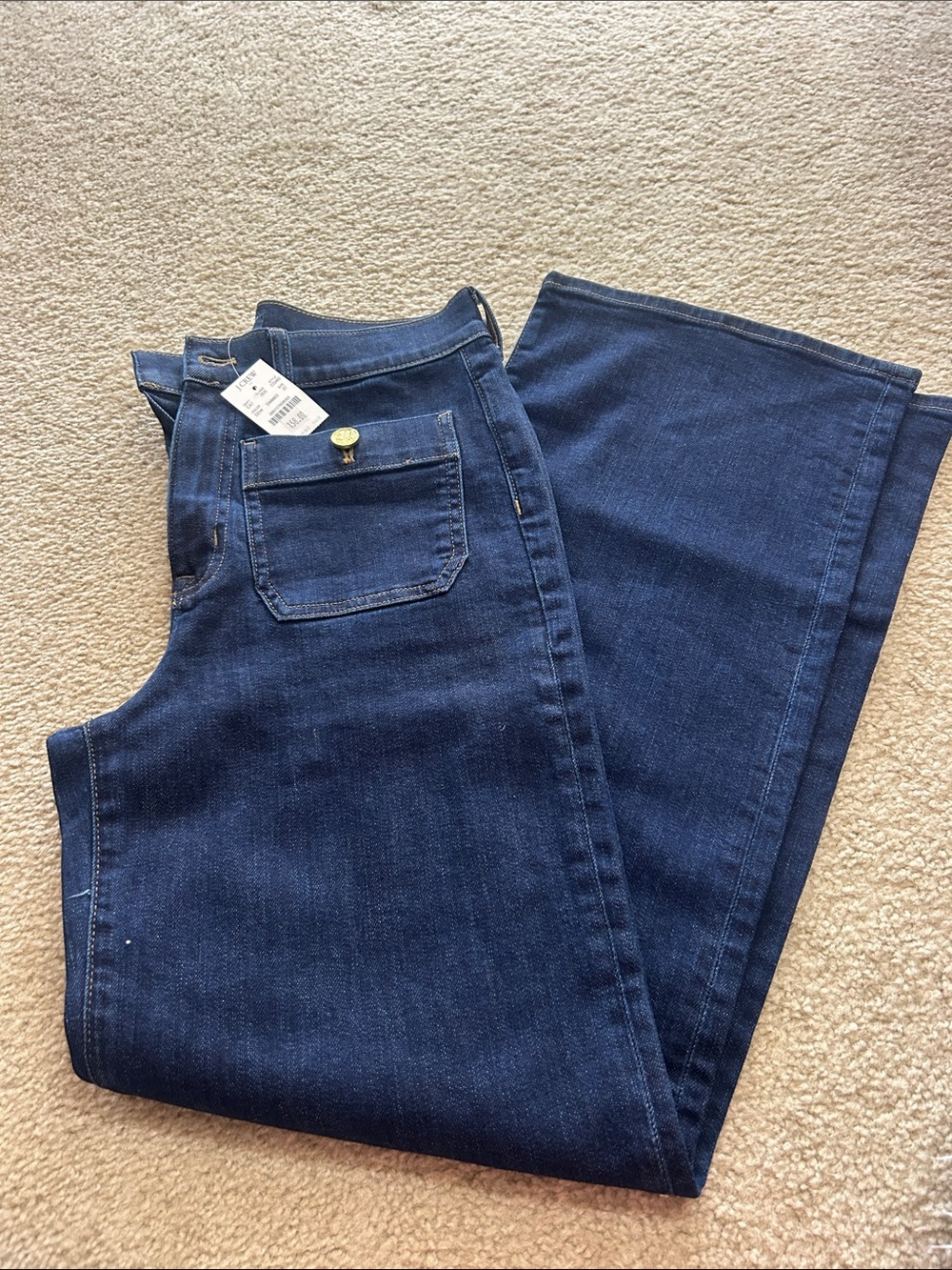 J. Crew Dark Blue High-Rise Denim Jeans. Full length slim wide leg. NWT. Size 27